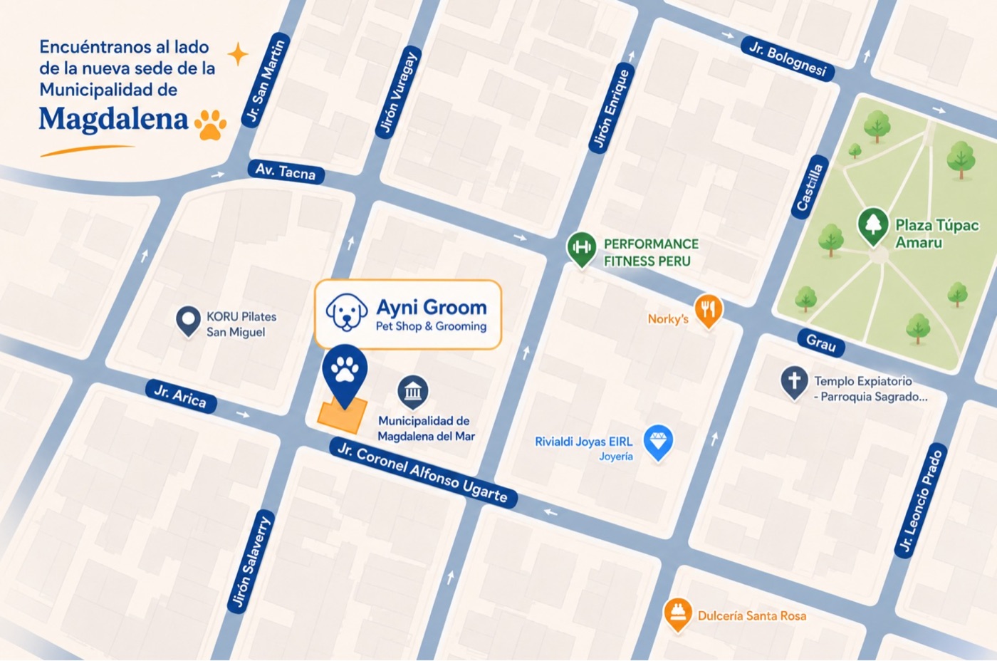 Mapa: Ayni Groom está al lado de la Municipalidad de Magdalena del Mar, Jr. Coronel Alfonso Ugarte
